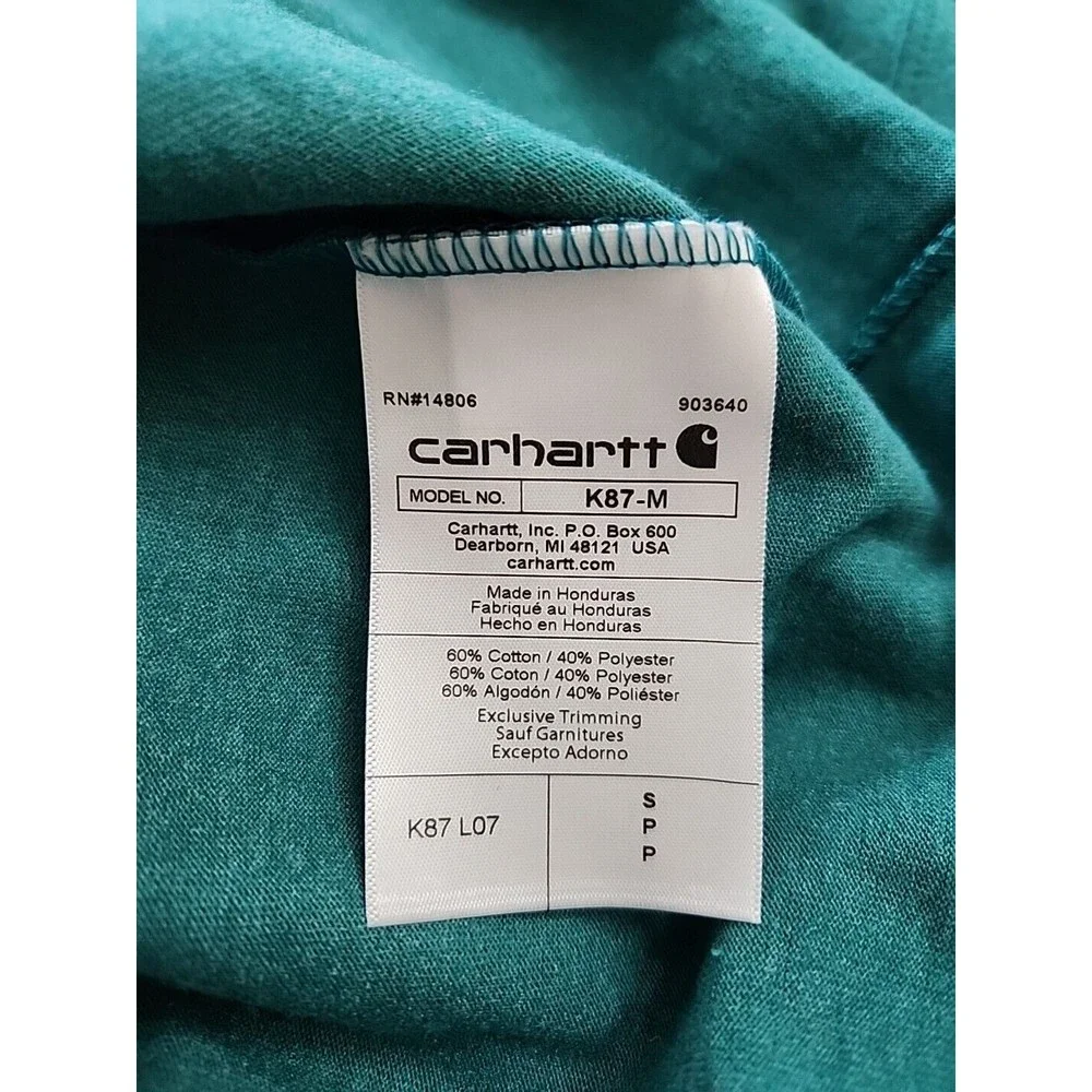 Carhartt Pocket T Shirt Mens S Green Loose Fit Heavyweight LOGO NEW - Picture 4 of 5